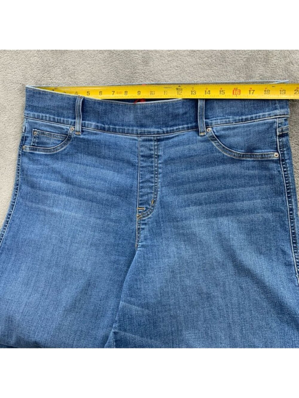 Spanx Jeans Womens Size 3X Petite Blue Denim Seamed Front Wide Leg Pull On Boho - Picture 6 of 10
